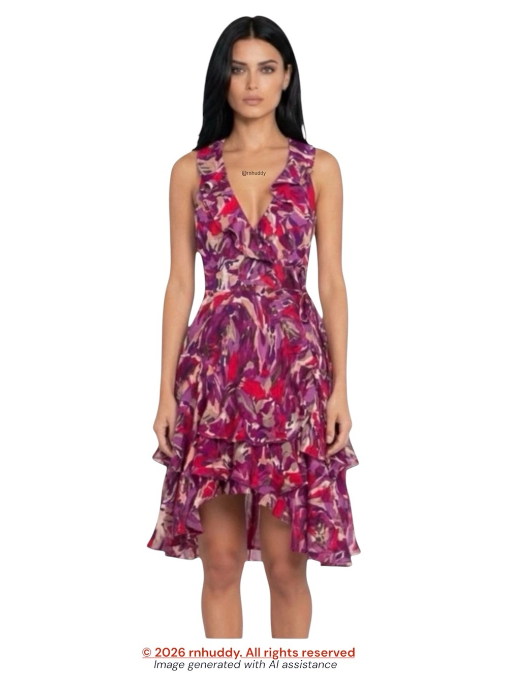 Parker S ruffled multicolored 100% silk wrap dress